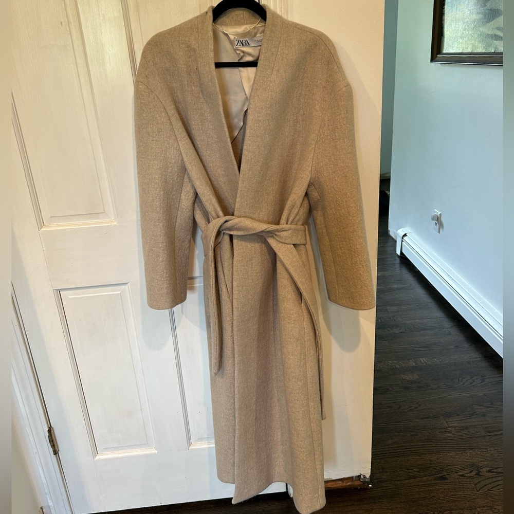 Zara Rare New Stone Belted Wool Coat